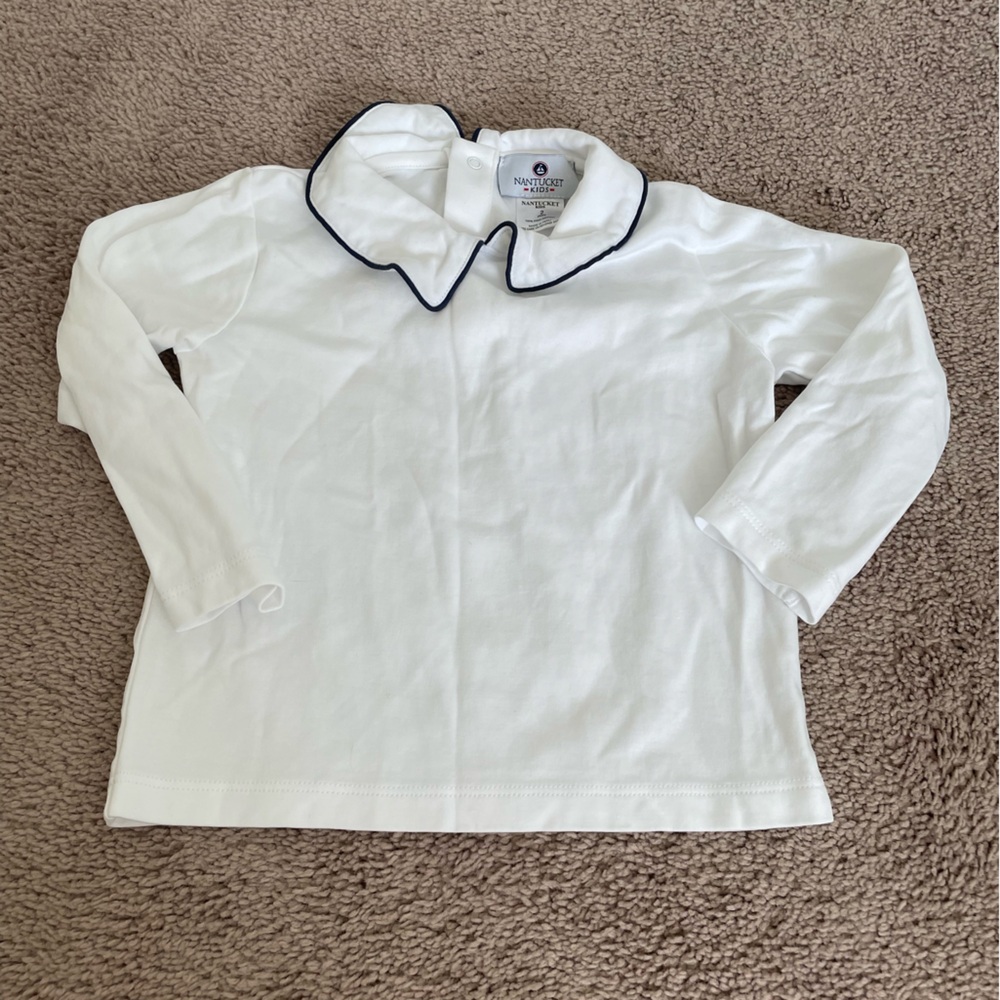 Nantucket Kids White Polo with Navy Trim